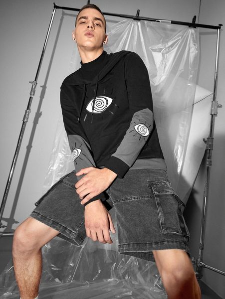 

x cazfhey men eye print 2 in 1 drawstring hoodie w1on#, Black