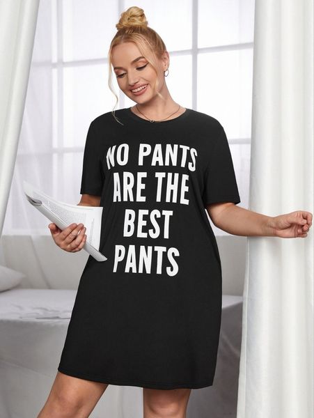

plus slogan graphic night dress g6vh#, Black;white