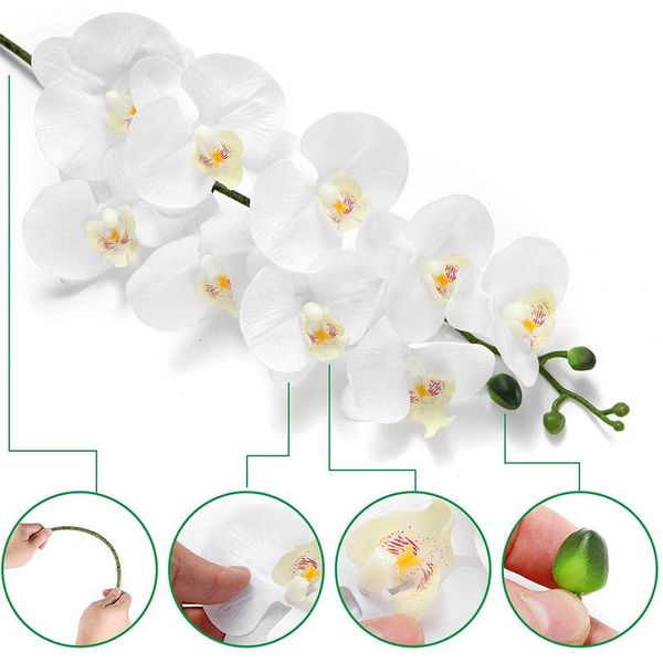 Декоративные цветы венки 2pcs искусственные реальные контактные орхиды 9 голосов латекс фалаенопсис стебли