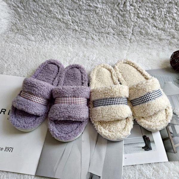 

women's luxury faux fur slippers spring and autumn 2022 new thick-soled soft plush slippers, Black