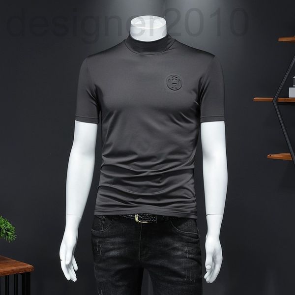 

men's t-shirts designer 2020 cotton thickened fleece semi high collar bottomed shirt short autumn middle men's fashion casual t-sh, White;black