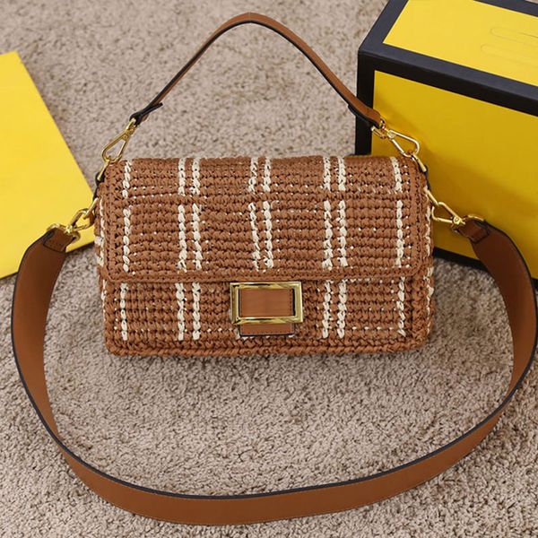 

womens shoulder bag straw baguette bags handbags weave crossbody messenger bags fashion flap purse classic letters print lafite grass remova