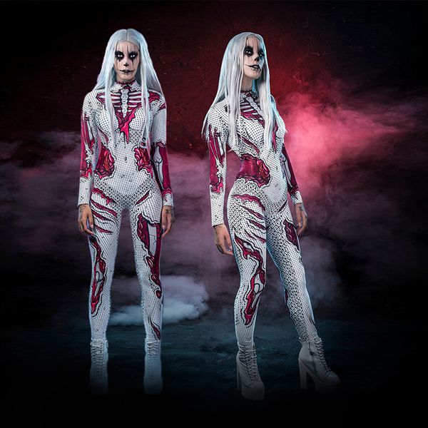 

women's jumpsuits & rompers halloween carnival costumes scary zombie skeleton jumpsuit, Black;white