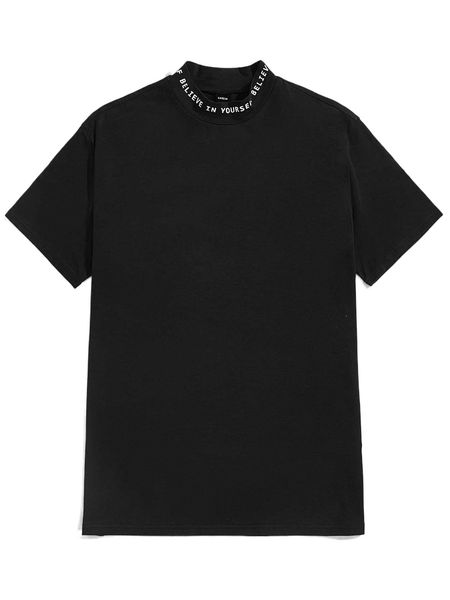 

men mock neck slogan tape tee a7c0#, White;black