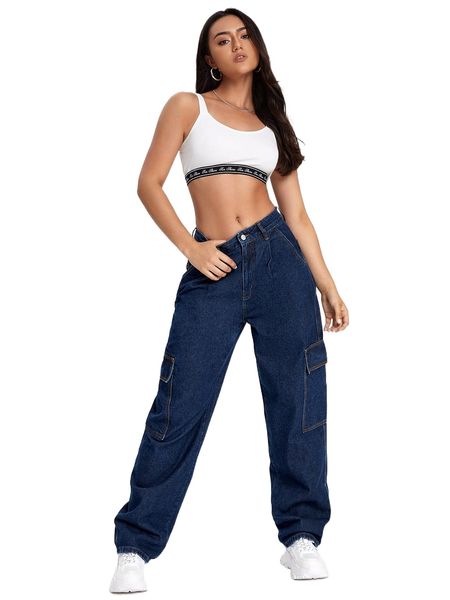 

blues flap pocket cargo jeans r4md#, Blue