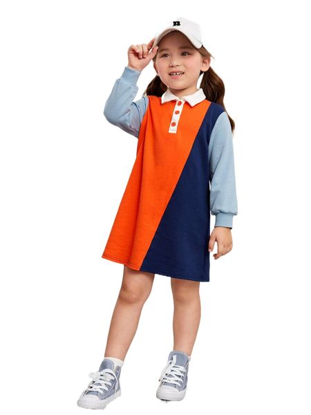 

toddler girls color block polo neck sweatshirt dress h8dx#, Black;white