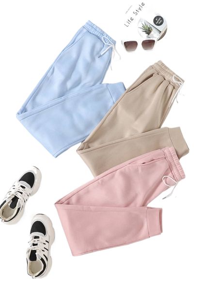 

3pcs drawstring waist sweatpants s21n#, Black;white