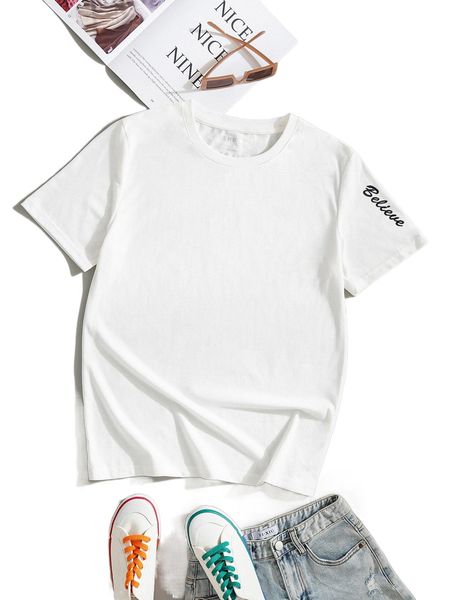 

letter print round neck tee z0vx#, White