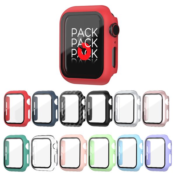 Vidro + capa completa para apple watch série 7 6 5 4 3 2 1 capa amortecedora para iwatch 40/44mm 38/42mm 41/45mm acessórios de moldura