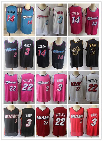 

basketball jerseys miami''heat''men jersey dwyane 3 wade tyler 14 herro jimmy 22 butler kyle 7 lowry basketball jerseys, Black;red