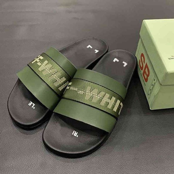 

mens offs luxury womens slippers home office summer sandals beach slide fashion brand slipper casual female shoes print stripes leather soli, Black