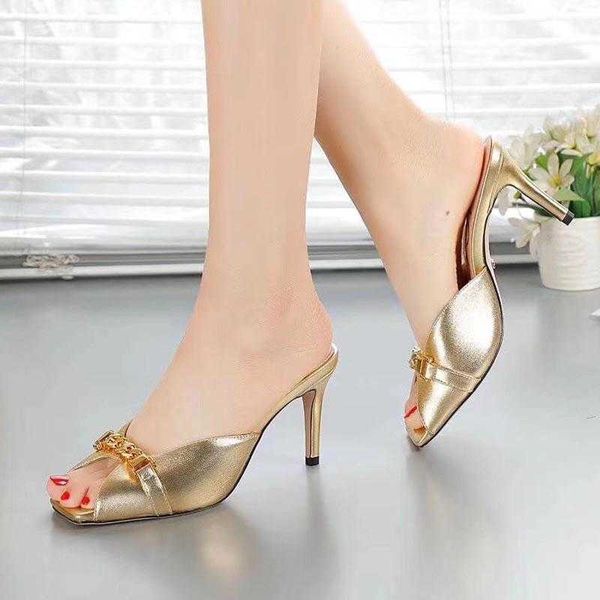 

2022 luxury designer ladies slippers fashion fish mouth open toe high heels summer outdoor leisure party essentials size 34-41, Black