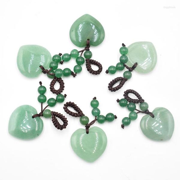 Collane a ciondolo all'ingrosso 6 pezzi/lotto moda bellissima pietra naturale verde aventurine cuore ciondoli pendenti 25mm per preparare gioielli fatti a mano