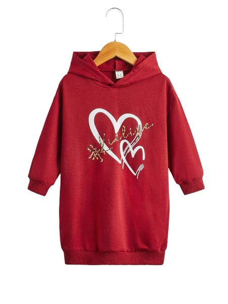 

toddler girls heart & letter graphic hoodie dress 59xf#, Black;white