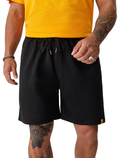 

extended sizes men letter patched drawstring waist shorts x9ci#, White;black