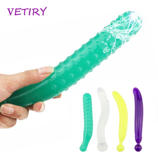 VETIRY Lange Silikondildo Weiche Gemüsedildos Analplug Vagina Klitoris Massagestab sexy Spielzeug für Frauen Weibliche Reifung