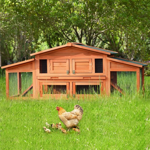 

small animal supplies 70-inch wood rabbit hutch outdoor pet house chicken coop for small animals with 2 run play area