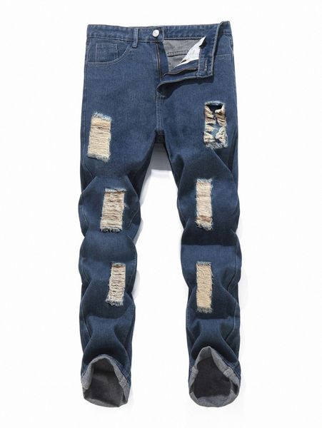 

romwe guys solid ripped jeans u75u#, Blue