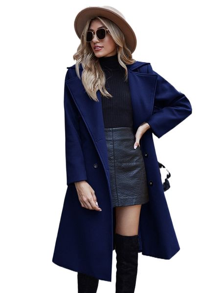 

solid lapel collar double breasted overcoat h3ug#, Black