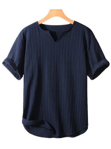 

men notched neckline curved hem shirt s3z0#, White;black