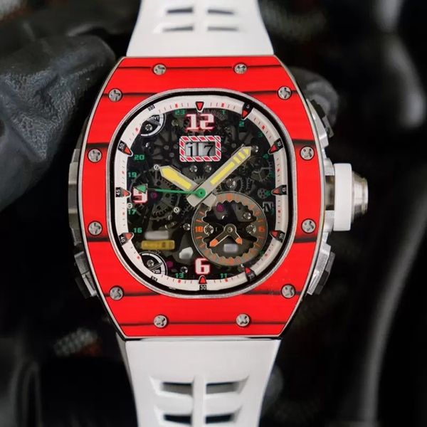 

new fashion watch men luxury brand red case white rubber strap automatic mechanical self winding sweeping watch with box, Slivery;brown