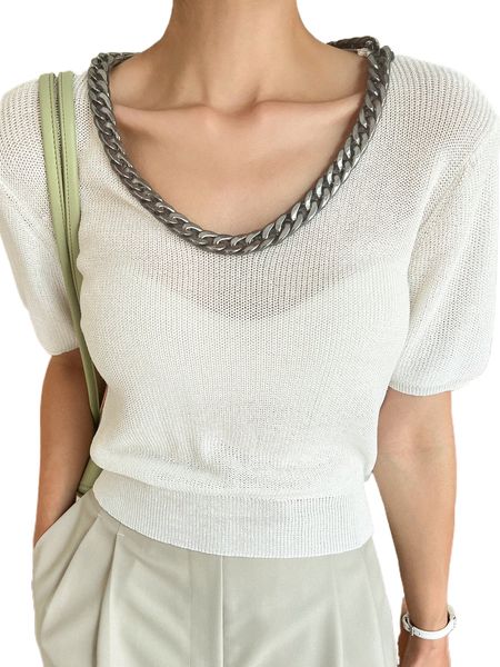 

dazy chain scoop neck knit 7616#, White;black