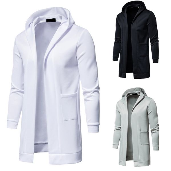 

men's trench coats autumn winter men's jackets solid color long sleeved windbreaker hooded trench coats casual plus size sweatshir, Tan;black