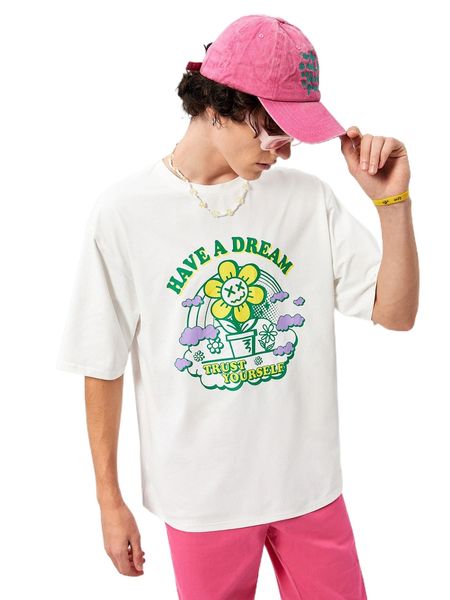 

men cartoon & slogan graphic drop shoulder tee j3nd#, White;black