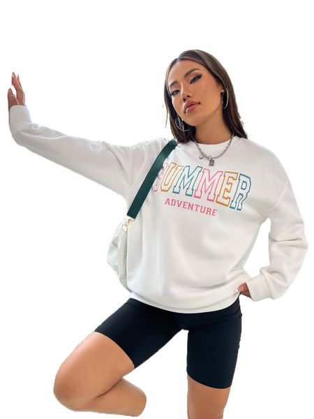 

letter graphic drop shoulder sweatshirt i2ag#, Black