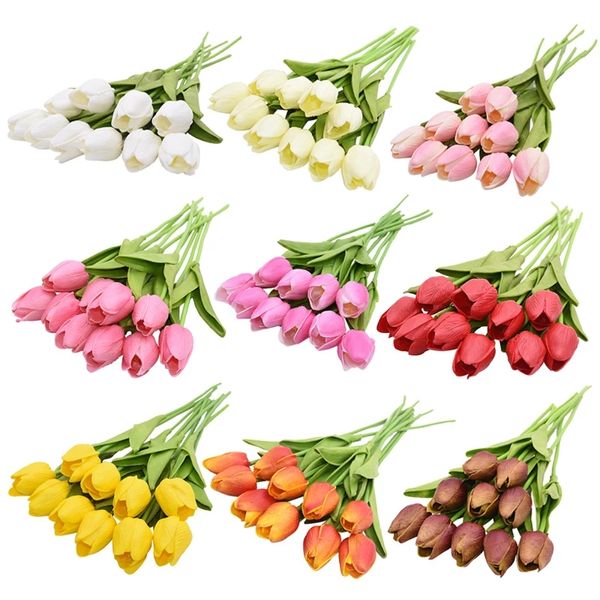 Tulip Flowers Artificial Touch Real Pu Tulips Diy Bouquet Gift Flor Fake For Decoration Home Garden Supplies