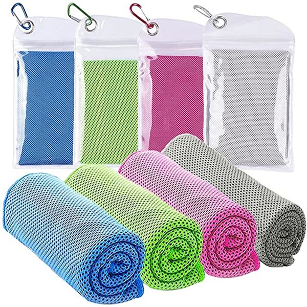 

cooling towel 4 packs (40"x12")magic scarves microfiber instant chill ice cold towels for yoga gym travel camping hiking golf foot, Blue;black