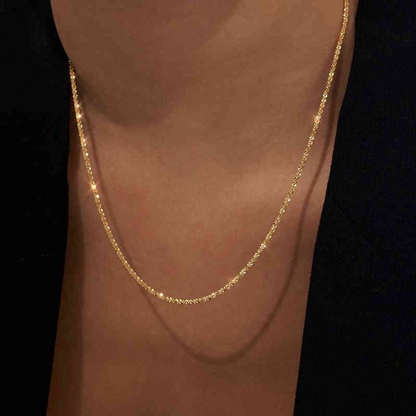 

2 siz shiny thin water wave chain starburst fishbone choker necklac for women glossy plain minimalist jewelry 2022, Silver