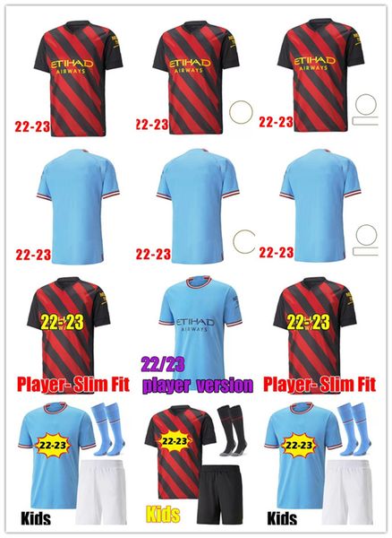 

haaland soccer jerseys 2022 2023 kids kit sets uniform 22 23 world cup grealish sterling de bruyne mans cities mahrez away fans player footb, Black;yellow