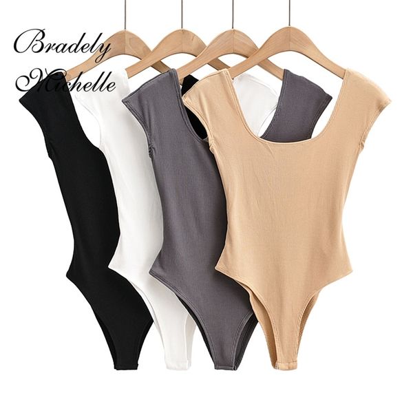 

bradely michelle summer arrival girls solid color beach style skinny slim low neck round neck bodysuit 220427, Black;white