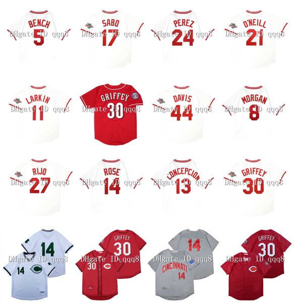 

Vintage 1990 Cincinnati Baseball Jersey 30 Ken Griffey Jr. 44 Eric Davis 8 Joe Morgan 11 Barry Larkin 14 Pete Rose 5 Johnny Bench 27 Jose, As pic