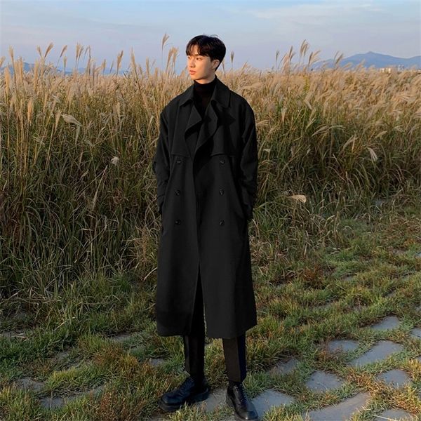 

brand autumn trench korean men s fashion overcoat for male long windbreaker streetwear men coat outer wear clothing 220727, Tan;black