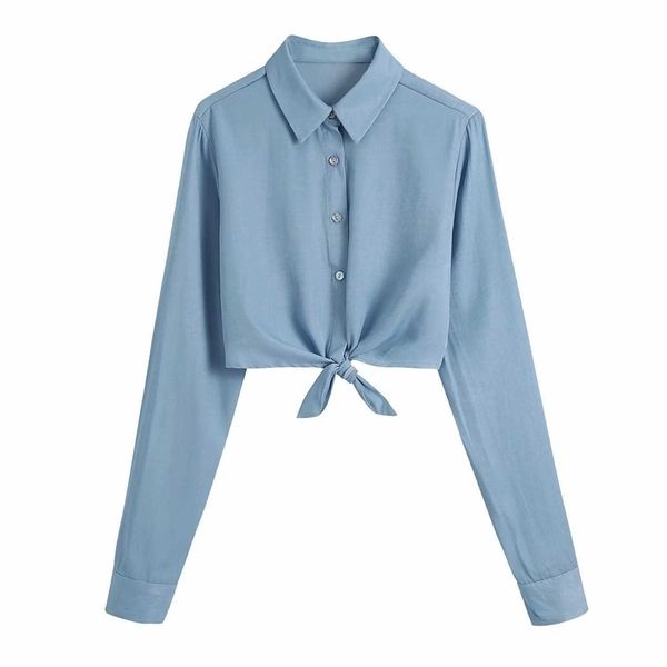 

blouses women summer crop shirt long sleeves fashion casual chic lady shirts woman crop haut femme 210709, White