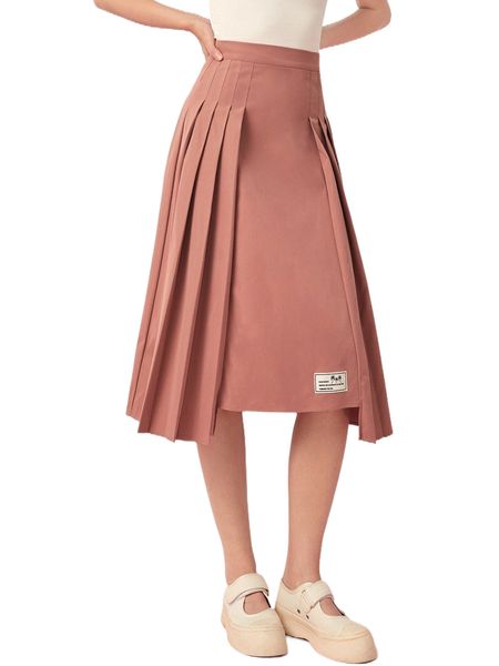 

patch detail pleated skirt 87v3#, Black