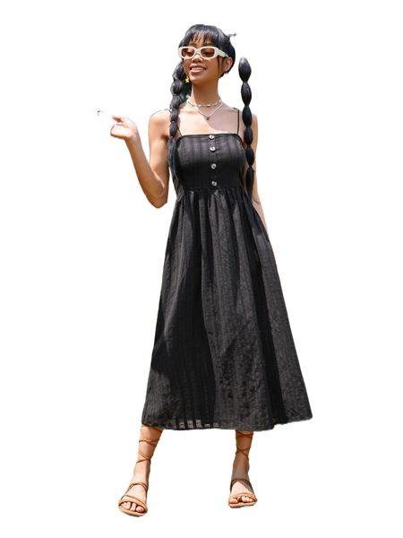 

button detail cami dress z4un#, Black;gray