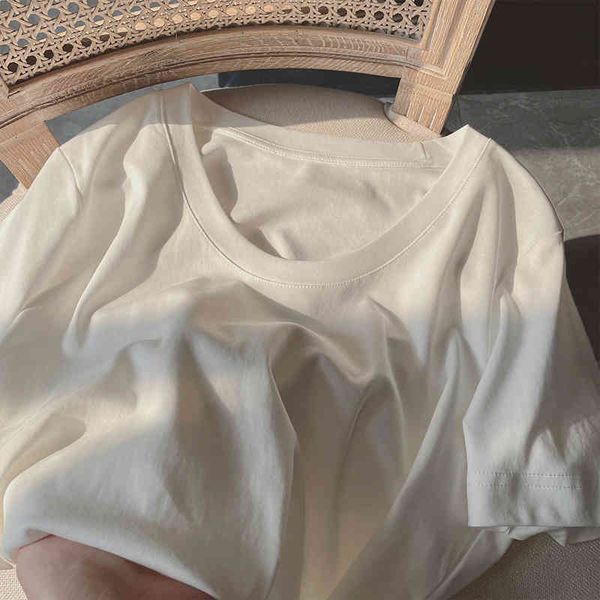 

women's t-shirt 2022 white u-neck short sleeve t-shirt women's 2022 summer loose solid color simple temperament x1es