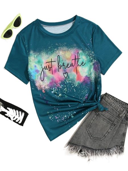 

tie dye heart & slogan graphic tee j6nh#, White