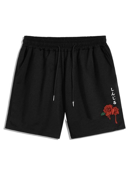 

romwe guys floral print shorts k3c9#, White;black