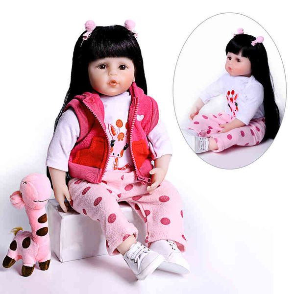 

realistic 48 cm reborn doll girl super soft silicone beautiful long hair toddler menina de super price kids gift fashion toy aa220325