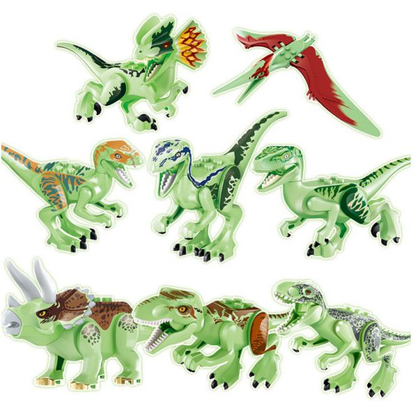 Blocos mundiais de dinossauros jurássicos atacados Série VELOCIRAPTOR T-REX TRICERATOPS Figura Bricks Noctilucence Toys Crystal Diamond Gifts