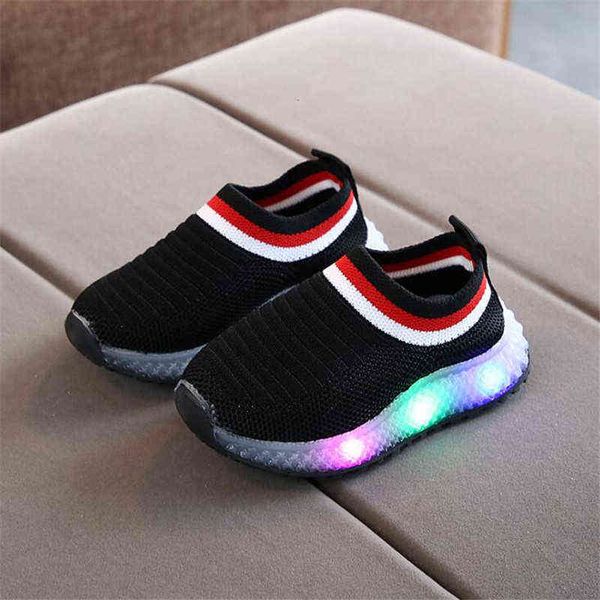 Sapatilhas 22 Outono Slip-on Kids Shoes com luz tenis LED infantil para meninos esporte iluminação levou crianças brilhando