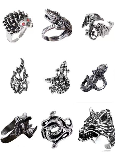 12 pcs banda anel set para mulheres meninas serpente animais moda homens jóias vintage antigo prata punk gótico ajustável anéis a granel
