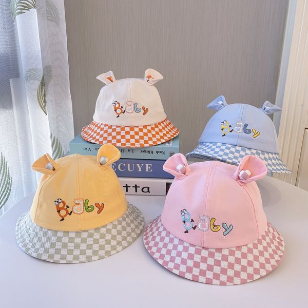 Primavera verão Summer Baby Fisherman Hats Child Decoração de ouvido fofo Cap para os bebês menino menina desenho animado xadre