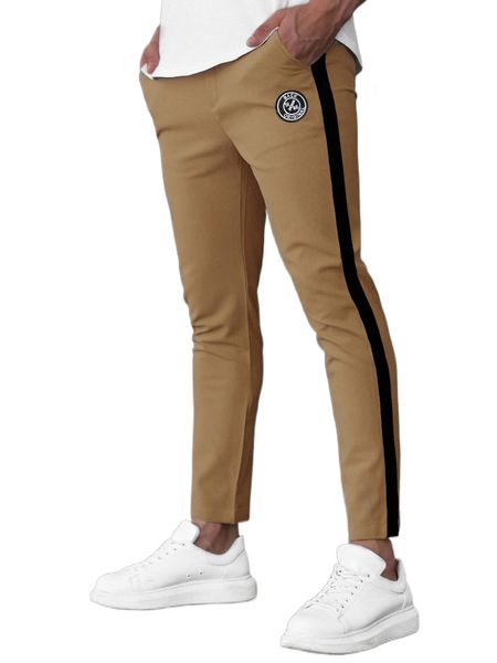 

men patch detail contrast side seam pants f6sp#, Black