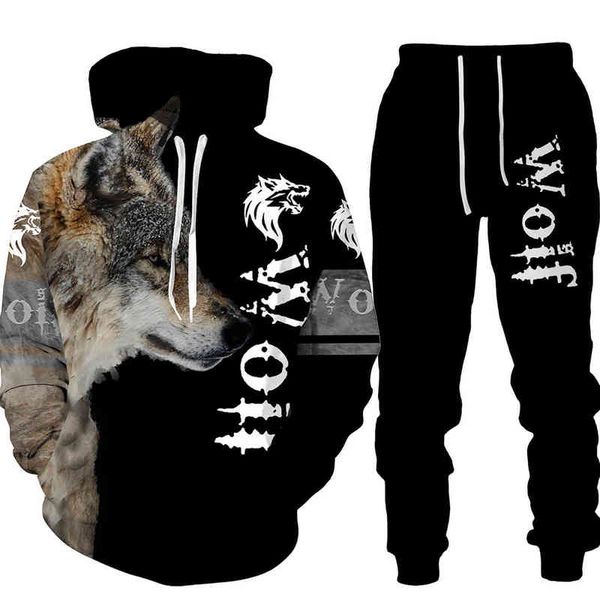

wolf tattoo 3d printed men's tracksuit harajuku fashion sportwear casual women mens clothes menn clothing suit chandals hombre g1217, Gray