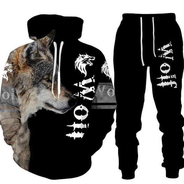 Wolf Tattoo 3D Impresso Harajuku Moda de moda Menina Casual Mulheres Menas Menn Caso Chandals Hombre G1217